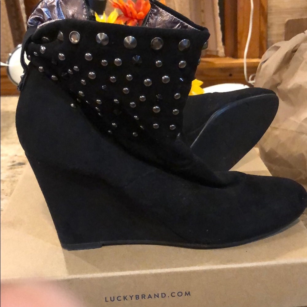 Black studded wedge booties